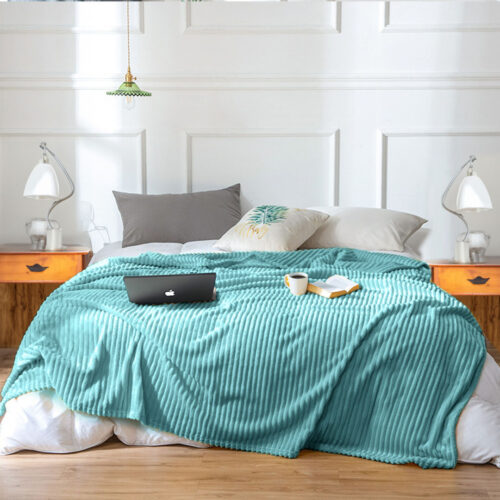 Sky Blue Throw Blanket Warm Cozy Striped Pattern Thin Flannel Fleece Bed Sofa Comforter - Image 3