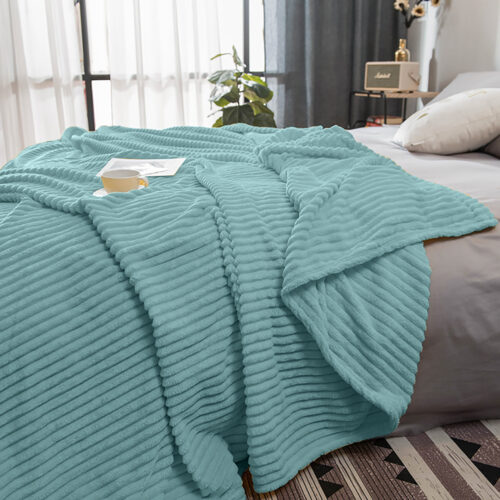 Sky Blue Throw Blanket Warm Cozy Striped Pattern Thin Flannel Fleece Bed Sofa Comforter - Image 5