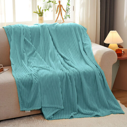 Sky Blue Throw Blanket Warm Cozy Striped Pattern Thin Flannel Fleece Bed Sofa Comforter - Image 8