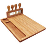 36cm Brown Wood Cheese Board Charcuterie Serving Tray with Knife Set Countertop Decor