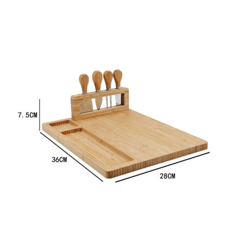 36cm Brown Wood Cheese Board Charcuterie Serving Tray with Knife Set Countertop Decor - Image 2