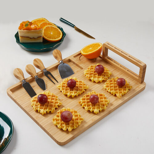 36cm Brown Wood Cheese Board Charcuterie Serving Tray with Knife Set Countertop Decor - Image 4
