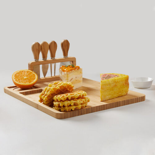 36cm Brown Wood Cheese Board Charcuterie Serving Tray with Knife Set Countertop Decor - Image 5
