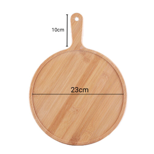 2x 9 inch Blonde Round Premium Wooden Serving Tray Board Paddle with Handle Decor - Image 2