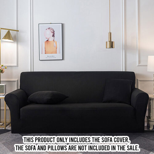 4-Seater Black Sofa Cover Couch Protector High Stretch Lounge Slipcover Decor - Image 2