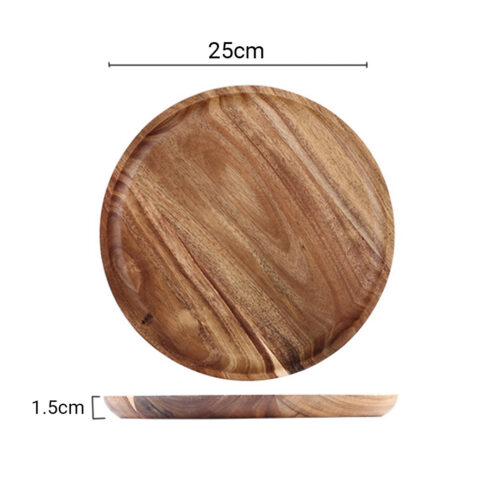 2x 25cm Brown Round Wooden Centerpiece Serving Tray Board Decor - Image 2