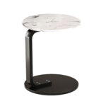 50cm White Marble Mini Side Table Movable Lightweight Black Frame