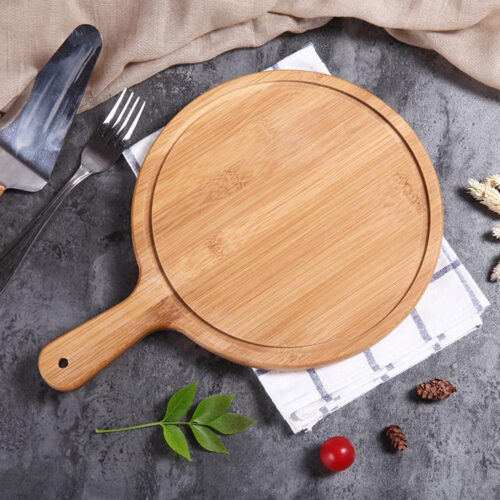 2x 11 inch Blonde Round Premium Wooden Serving Tray Board Paddle with Handle Decor - Image 3