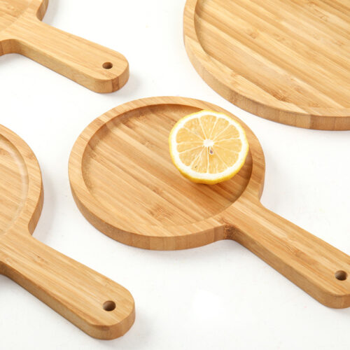 2x 11 inch Blonde Round Premium Wooden Serving Tray Board Paddle with Handle Decor - Image 6