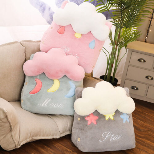 Green Cute Moon Cloud Cushion Soft Leaning Lumbar Wedge Pillow Bedside Plush Decor - Image 2