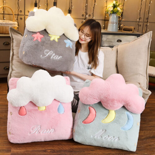 Green Cute Moon Cloud Cushion Soft Leaning Lumbar Wedge Pillow Bedside Plush Decor - Image 3