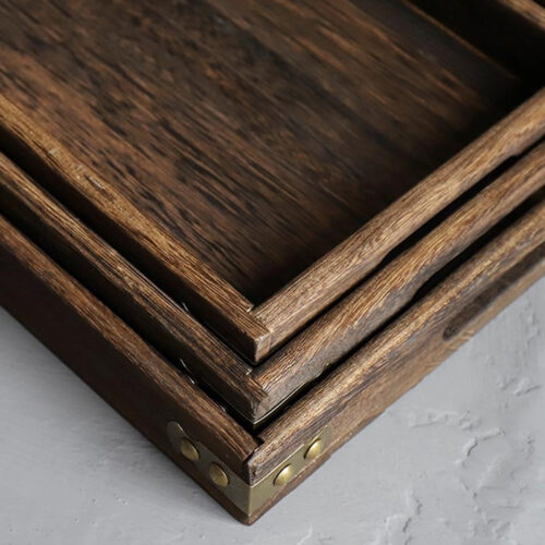 2x Small Walnut Rectangle Wooden Tray Breakfast Dinner Serving Board Tea Set Holder Kitchen Decor - Image 10