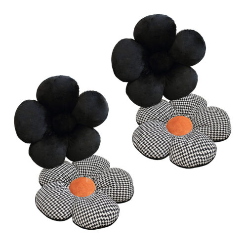 2x Black Flower Cushion Shaped for Floor Sitting Throw Pillow