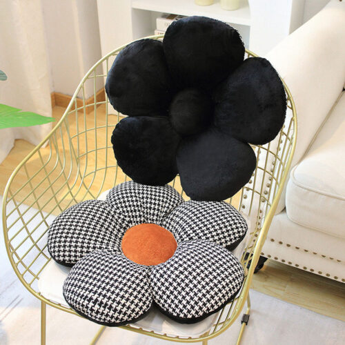 2x Black Flower Cushion Shaped for Floor Sitting Throw Pillow - Image 3