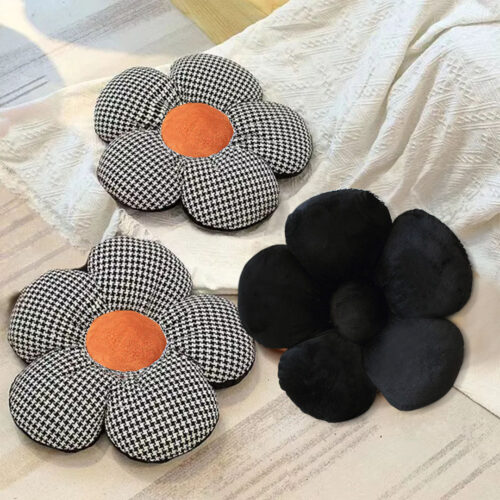 2x Black Flower Cushion Shaped for Floor Sitting Throw Pillow - Image 4