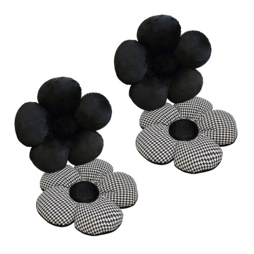 2x Black Flower Cushion Shaped for Floor Sitting Throw Pillow