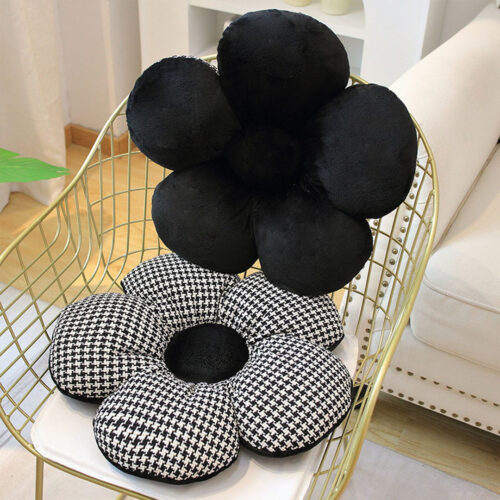 2x Black Flower Cushion Shaped for Floor Sitting Throw Pillow - Image 3