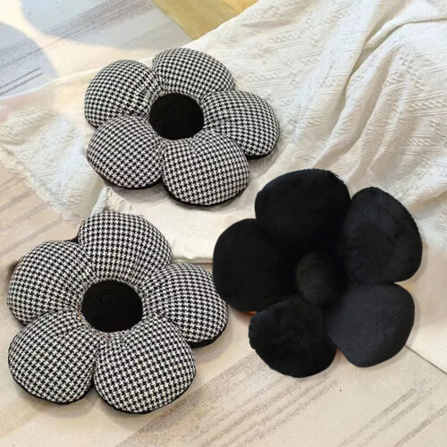 2x Black Flower Cushion Shaped for Floor Sitting Throw Pillow - Image 4