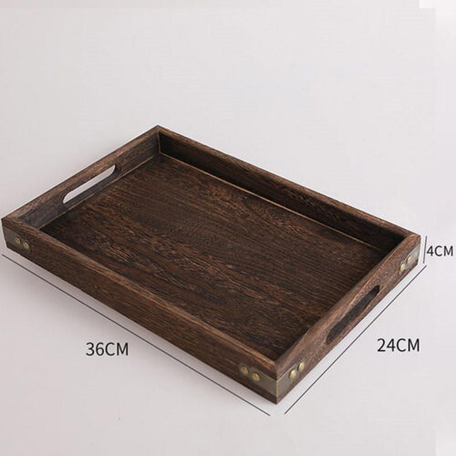 2x Medium Walnut Rectangle Wooden Tray Breakfast Dinner Serving Board Tea Set Holder Kitchen Decor - Image 2