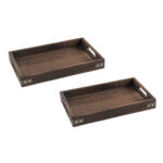 2x Large Walnut Rectangle Wooden Tray Breakfast Dinner Serving Board Tea Set Holder Kitchen Decor