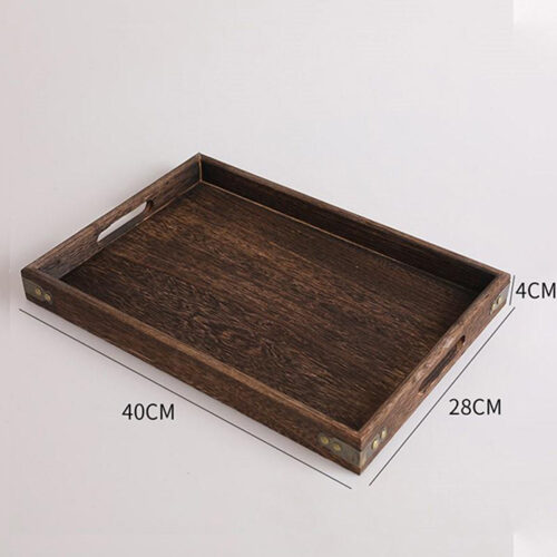 2x Large Walnut Rectangle Wooden Tray Breakfast Dinner Serving Board Tea Set Holder Kitchen Decor - Image 2