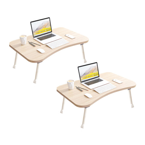 2x Beige Portable Bed Table Adjustable Folding Bed Sofa Study Table Laptop Mini Desk Breakfast Tray Decor