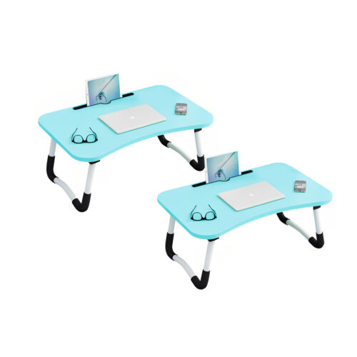 2x Blue Portable Bed Table Adjustable Folding Bed Sofa Study Table Laptop Mini Desk with Notebook Stand Holder