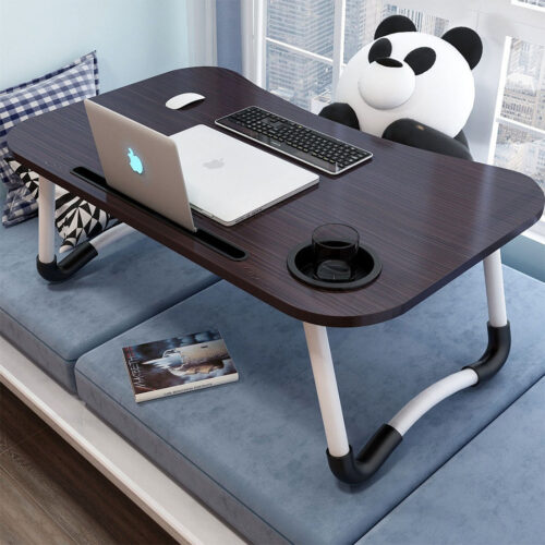2x Black Portable Bed Table Adjustable Folding Bed Sofa Study Table Laptop Mini Desk with Notebook Stand Cup Holder - Image 3