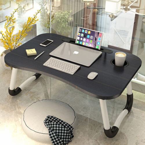 2x Black Portable Bed Table Adjustable Folding Bed Sofa Study Table Laptop Mini Desk with Notebook Stand Cup Holder - Image 7
