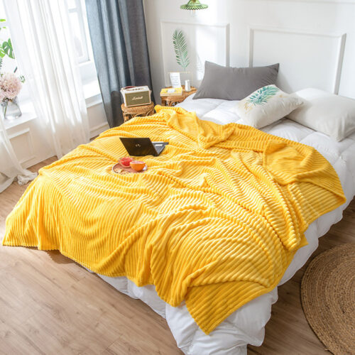 2x Yellow Throw Blanket Warm Cozy Striped Pattern Thin Flannel Fleece Bed Sofa Comforter - Image 4
