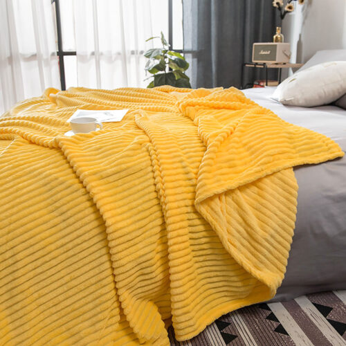 2x Yellow Throw Blanket Warm Cozy Striped Pattern Thin Flannel Fleece Bed Sofa Comforter - Image 5