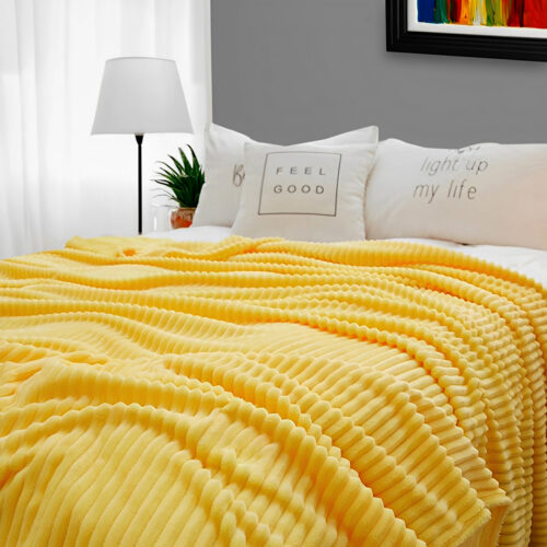 2x Yellow Throw Blanket Warm Cozy Striped Pattern Thin Flannel Fleece Bed Sofa Comforter - Image 6