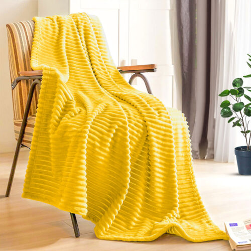 2x Yellow Throw Blanket Warm Cozy Striped Pattern Thin Flannel Fleece Bed Sofa Comforter - Image 7