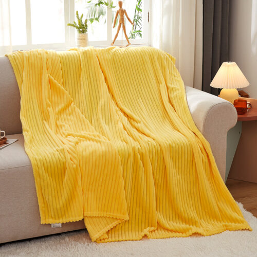 2x Yellow Throw Blanket Warm Cozy Striped Pattern Thin Flannel Fleece Bed Sofa Comforter - Image 8