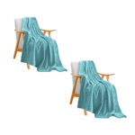 2x Sky Blue Throw Blanket Warm Cozy Striped Pattern Thin Flannel Fleece Bed Sofa Comforter