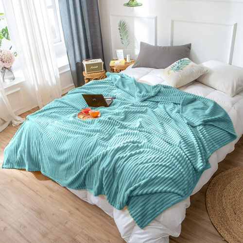 2x Sky Blue Throw Blanket Warm Cozy Striped Pattern Thin Flannel Fleece Bed Sofa Comforter - Image 4