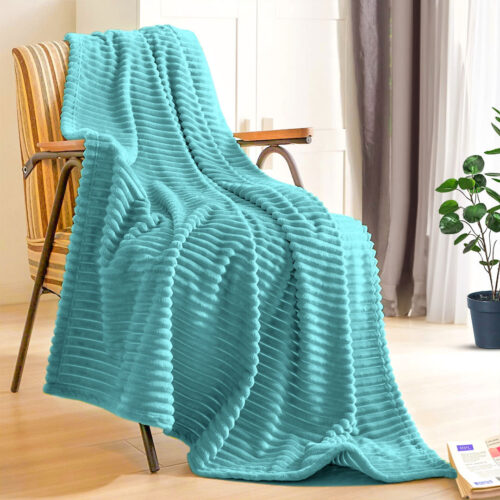 2x Sky Blue Throw Blanket Warm Cozy Striped Pattern Thin Flannel Fleece Bed Sofa Comforter - Image 7