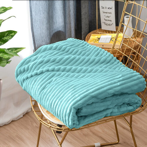 2x Sky Blue Throw Blanket Warm Cozy Striped Pattern Thin Flannel Fleece Bed Sofa Comforter - Image 10