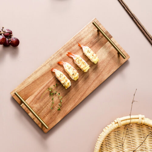 2x 30cm Brown Rectangle Wooden Acacia Food Serving Tray Charcuterie Board Centerpiece Decor - Image 3