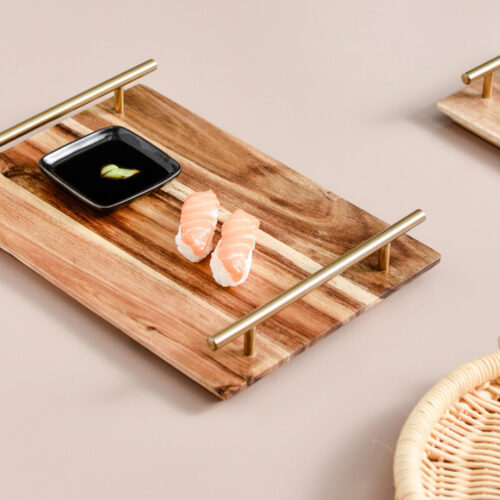 2x 30cm Brown Rectangle Wooden Acacia Food Serving Tray Charcuterie Board Centerpiece Decor - Image 5