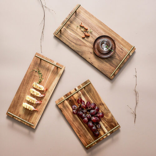 2x 30cm Brown Rectangle Wooden Acacia Food Serving Tray Charcuterie Board Centerpiece Decor - Image 7