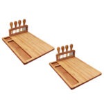 2x 36cm Brown Wood Cheese Board Charcuterie Serving Tray with Knife Set Countertop Decor