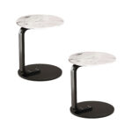 2x 50cm White Marble Mini Side Table Movable Lightweight Black Frame