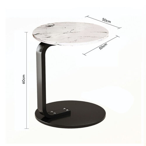 2x 50cm White Marble Mini Side Table Movable Lightweight Black Frame - Image 6