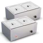 2x Stainless Steel 2 X 1/2 GN Pan Electric Bain-Marie Food Warmer with Lid
