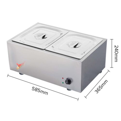 2x Stainless Steel 2 X 1/2 GN Pan Electric Bain-Marie Food Warmer with Lid - Image 4
