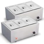 2x Stainless Steel 3 X 1/2 GN Pan Electric Bain-Marie Food Warmer with Lid