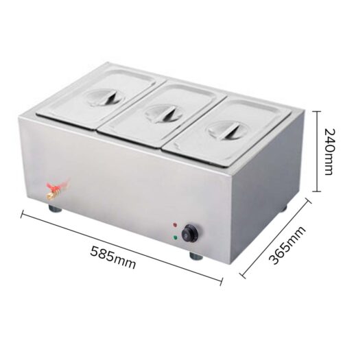 2x Stainless Steel 3 X 1/2 GN Pan Electric Bain-Marie Food Warmer with Lid - Image 4