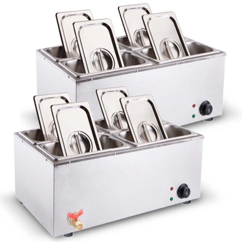 2x Stainless Steel 4 X 1/2 GN Pan Electric Bain-Marie Food Warmer with Lid