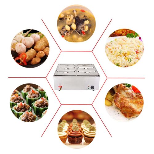 2x Stainless Steel 4 X 1/2 GN Pan Electric Bain-Marie Food Warmer with Lid - Image 3